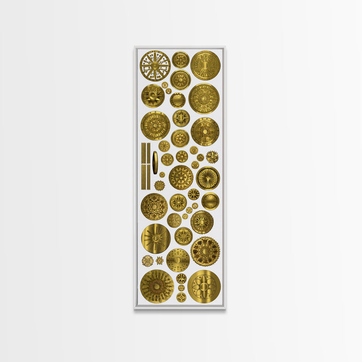 Golden Medallion Symbols On White Canvas Print, African Inspired Geometric Wall Art, Tribal Patterns, Luxury Home Decor Gift