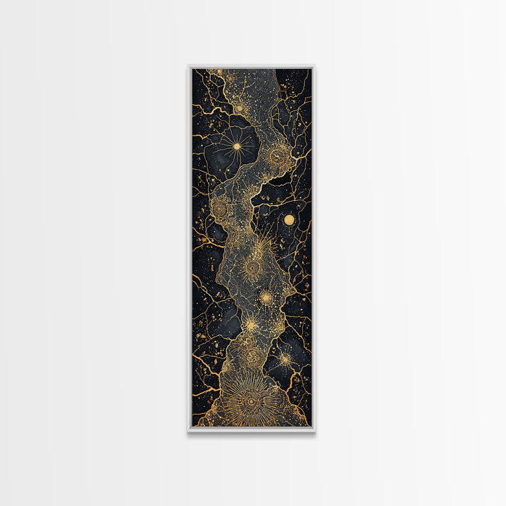 Gold Celestial African Woman Figure On Black Map Lines, Wall Art, Abstract African Art Print, Luxury Canvas Decor Gift For Her