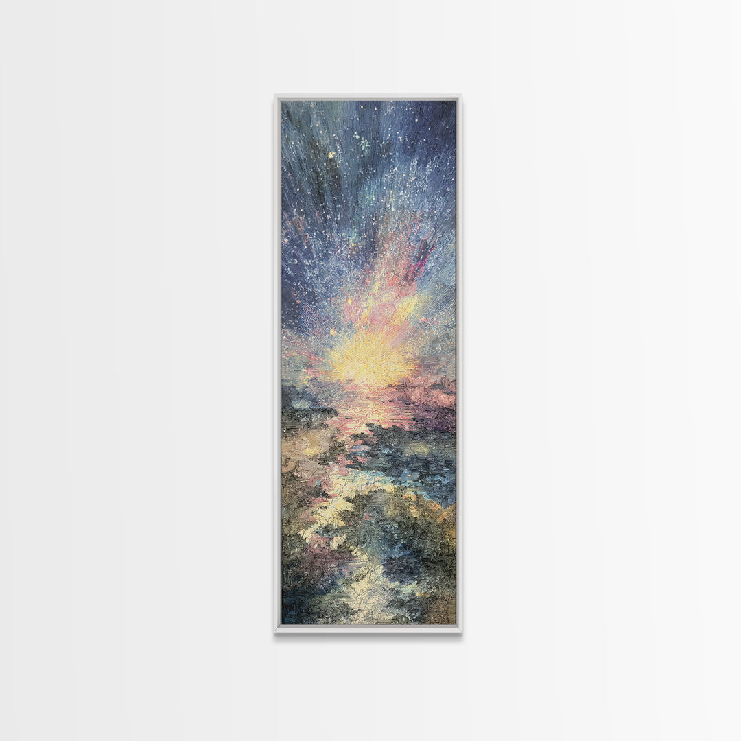 Radiant Ocean Sunrise With Textured Sky And Waves, Canvas Print, Dreamy Wall Art, Nature Scene Art For Living Room Decor Gift