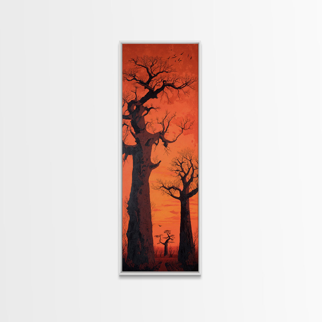Orange Sunset Baobab Silhouette With Birds, African Wall Art, Safari Landscape, Motherland Decor, Large Canvas Print Gift