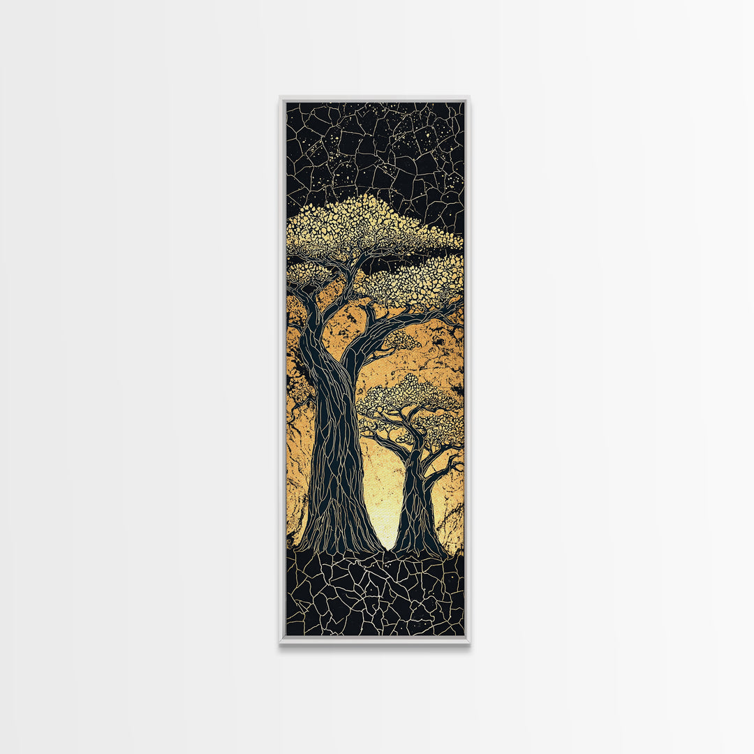 Mosaic Baobab Under Starry Sky, African Wall Art, Abstract Safari Landscape, Earth Tone Decor, Textured Canvas Print Gift
