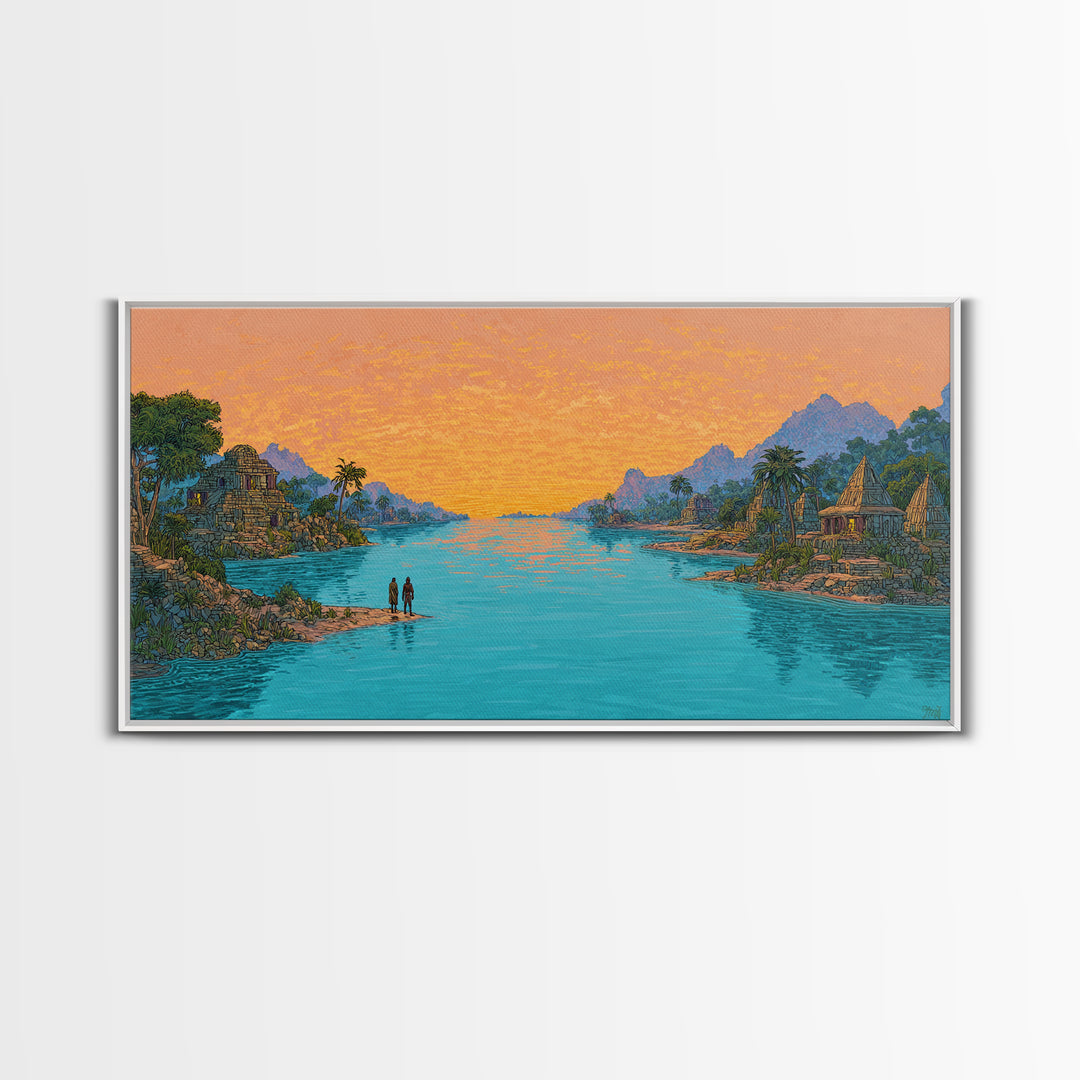 Golden Sunset Island Ruins Canvas Print, African Landscape Wall Art, Tropical Nature Scene Art, Coastal Home Decor Gift For Her