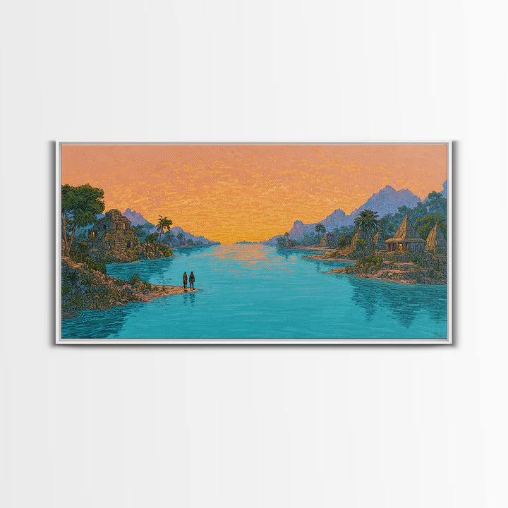 Golden Sunset Island Ruins Canvas Print, African Landscape Wall Art, Tropical Nature Scene Art, Coastal Home Decor Gift For Her