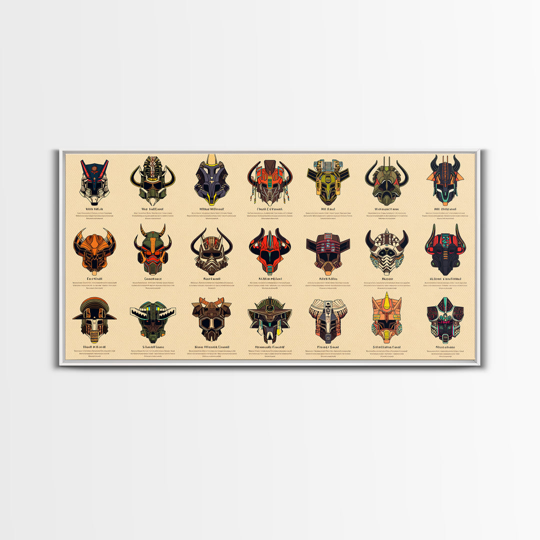 Futuristic African Mask Collection Wall Art, Tribal Mask Canvas Print, Afrofuturism Decor For Gaming Room Or Office Poster