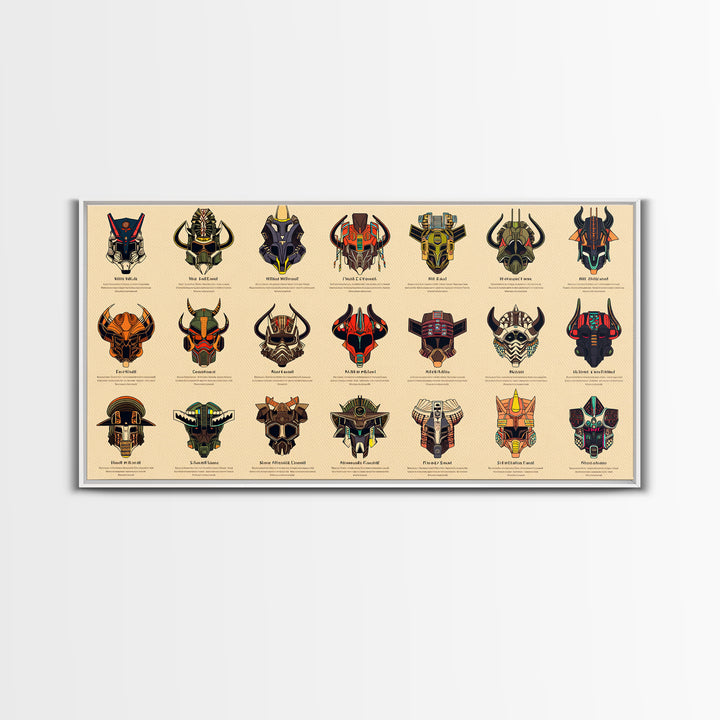 Futuristic African Mask Collection Wall Art, Tribal Mask Canvas Print, Afrofuturism Decor For Gaming Room Or Office Poster