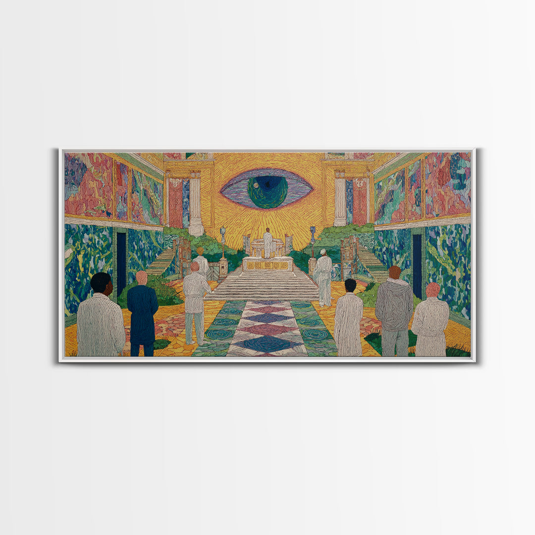 Mystic Eye Temple Ceremony Framed Canvas Print, African Abstract Wall Art, Spiritual Cultural Art Decor, Gallery Statement