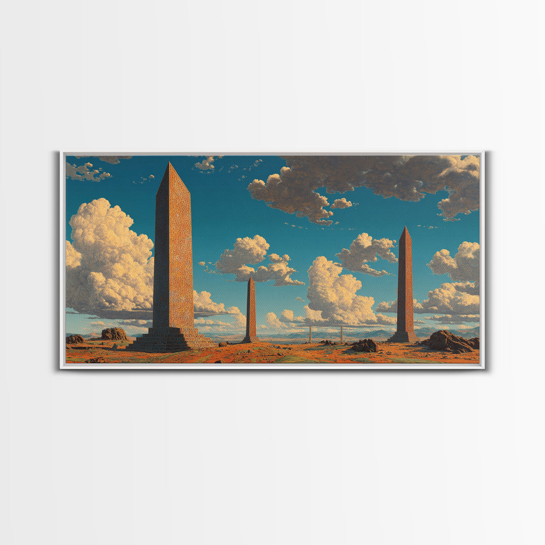 Weathered Desert Obelisks Framed Canvas Print, African Landscape Wall Art, Ancient Stone Monument Decor For Modern Home Gift