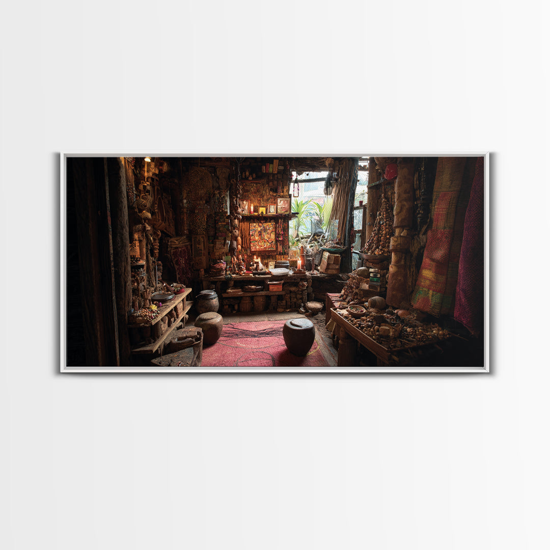 Moody African Market Interior Wall Art, Tribal Objects And Textiles, Cultural Home Decor, Boho Canvas Print For Living Room