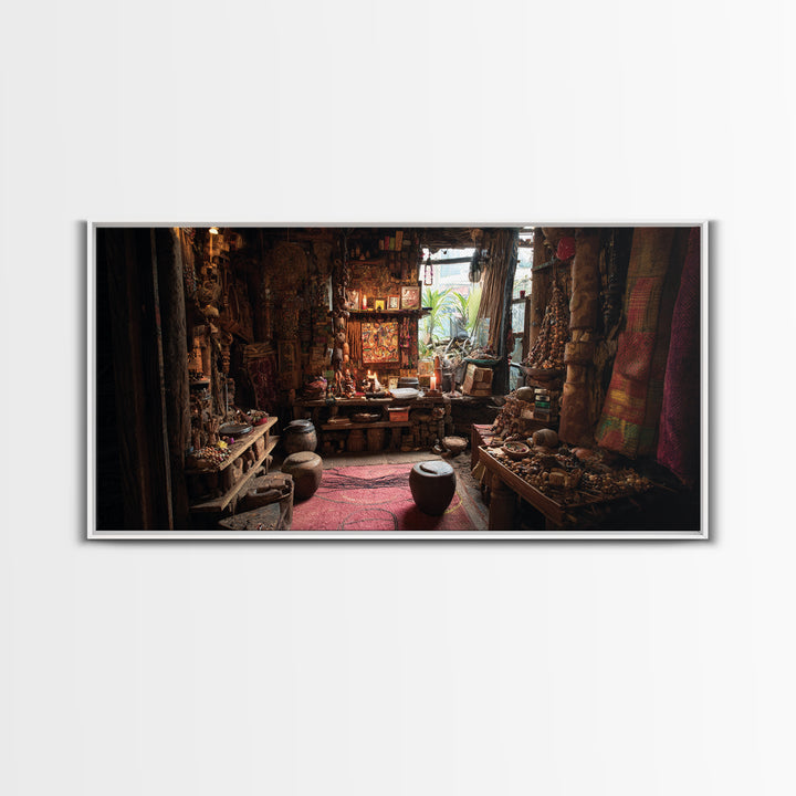 Moody African Market Interior Wall Art, Tribal Objects And Textiles, Cultural Home Decor, Boho Canvas Print For Living Room