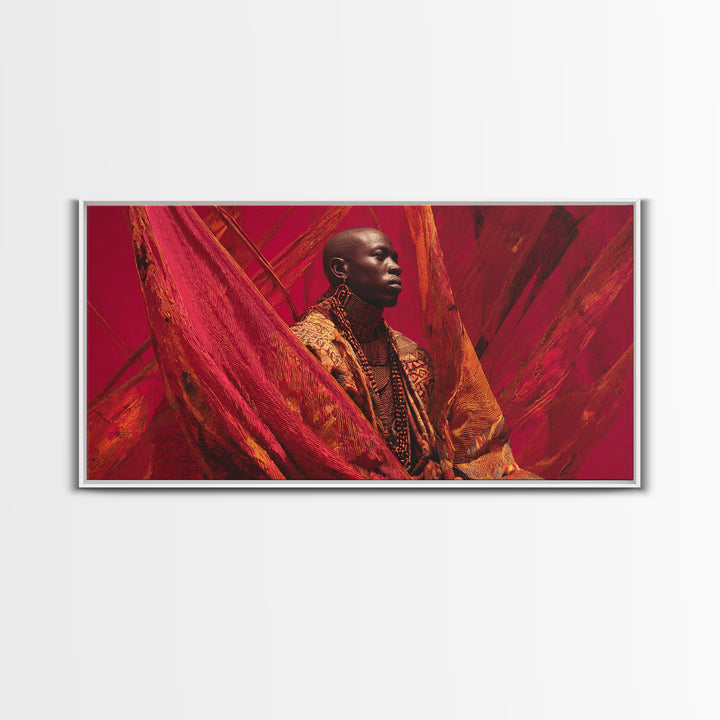 Regal African Man In Red Fabric Wall Art, Contemporary Portrait, Afrocentric Fashion Canvas Print, Bold Home Decor Gift For Him