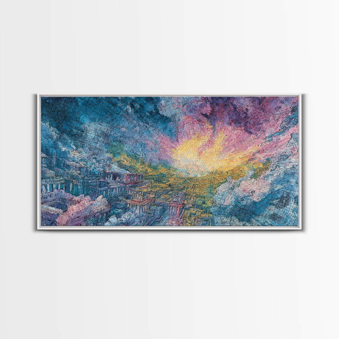Colorful Canyon Sunset Over Rugged Cliffs Wall Art, Abstract Landscape Canvas Print, Dreamy Nature Scene Home Decor Gift