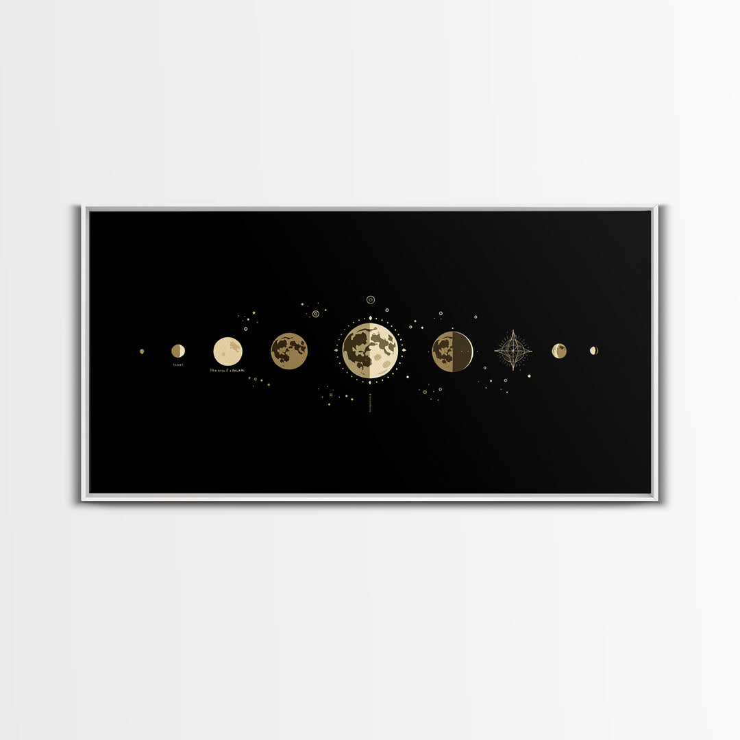 Gold Moon Phase Lunar Cycle Wall Art, Celestial Black Decor, Minimalist Poster, Spiritual Wall Art, Gift For Art Lovers, Home Decor