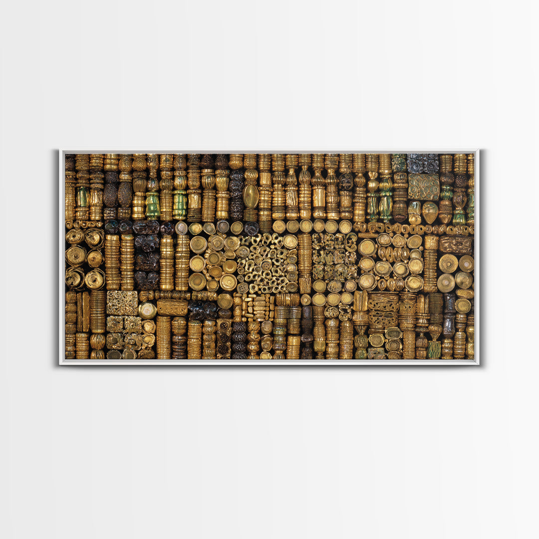 Gold African Bead Mosaic Wall Art, Afrocentric Decor Canvas Print, Tribal Jewelry Pattern, Black Gold Luxury Home Decor Gift