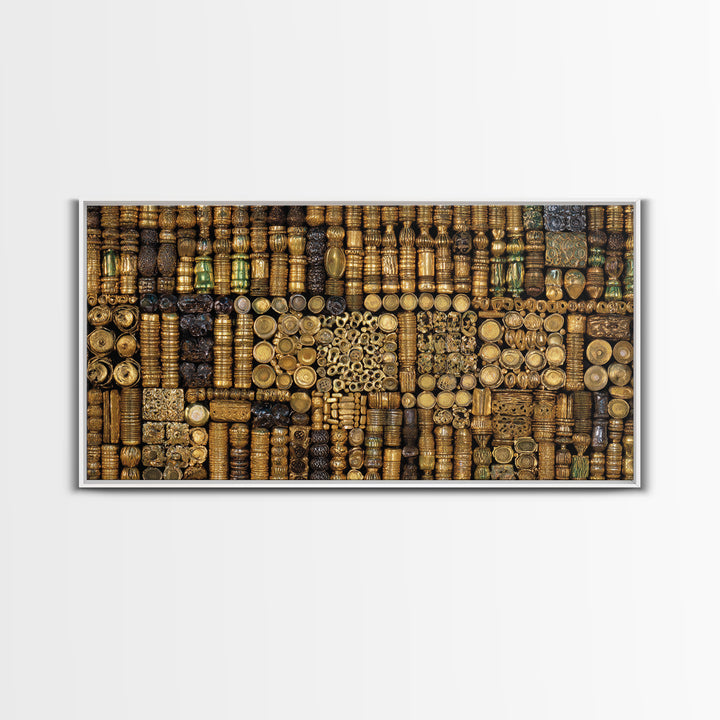 Gold African Bead Mosaic Wall Art, Afrocentric Decor Canvas Print, Tribal Jewelry Pattern, Black Gold Luxury Home Decor Gift