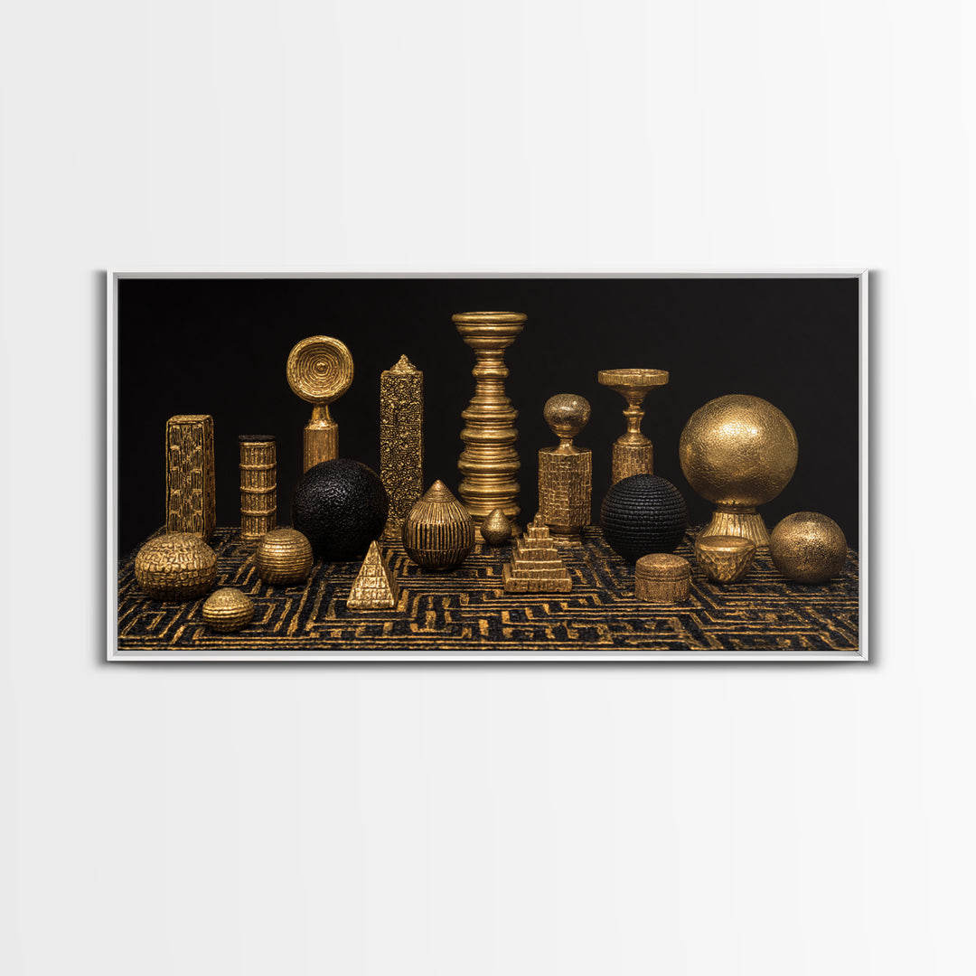 Gold Tribal Sculpture Still Life Wall Art, African Art Decor Canvas Print, Black Gold Luxury Canvas, Statement Home Decor