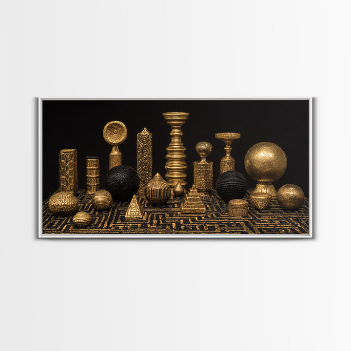 Gold Tribal Sculpture Still Life Wall Art, African Art Decor Canvas Print, Black Gold Luxury Canvas, Statement Home Decor