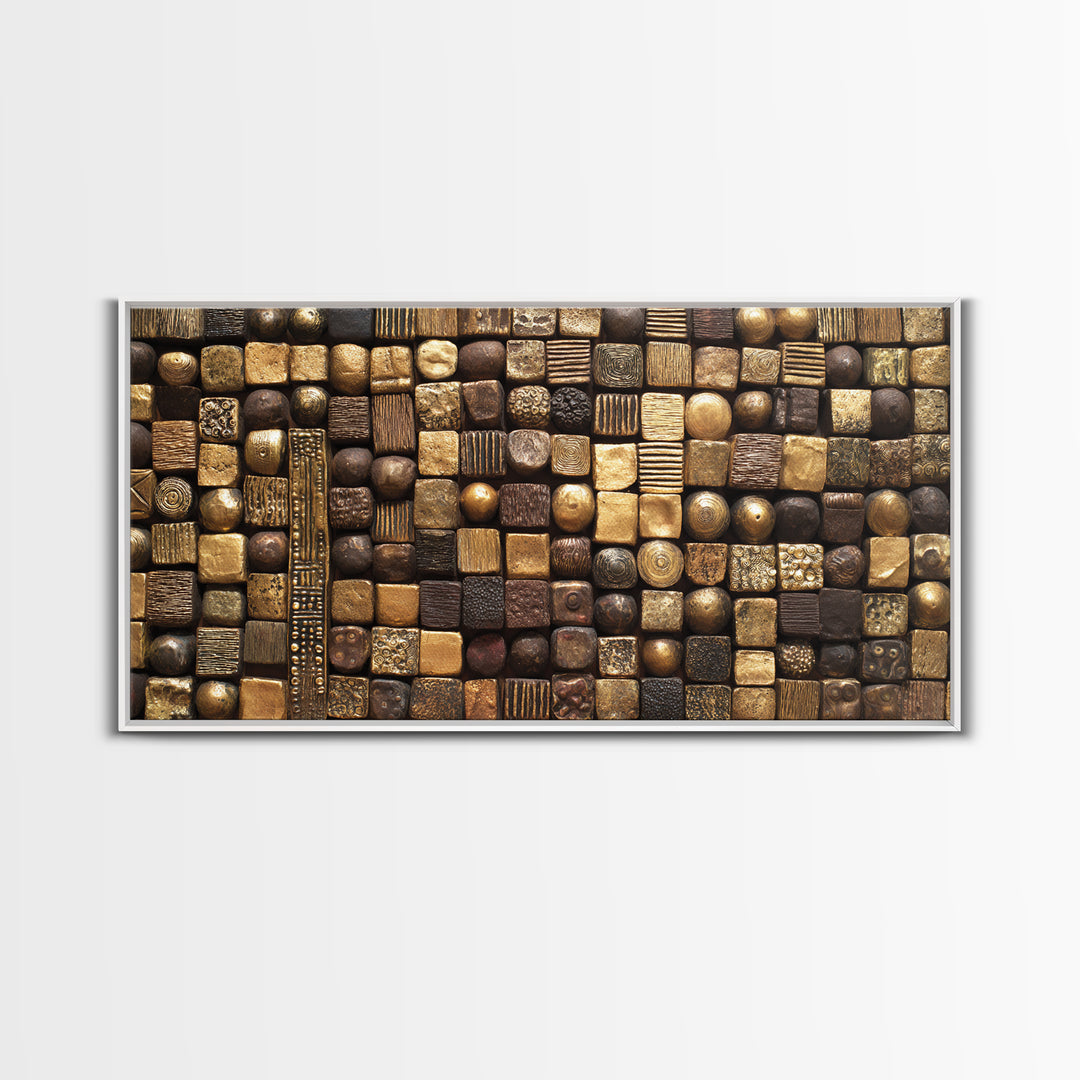 Bronze Gold Textured Mosaic Wall Art, Abstract African Art Canvas Print, Earth Tone Geometric Pattern, Bold Home Decor Gift
