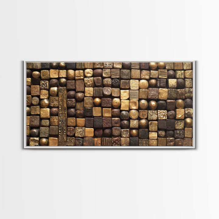 Bronze Gold Textured Mosaic Wall Art, Abstract African Art Canvas Print, Earth Tone Geometric Pattern, Bold Home Decor Gift