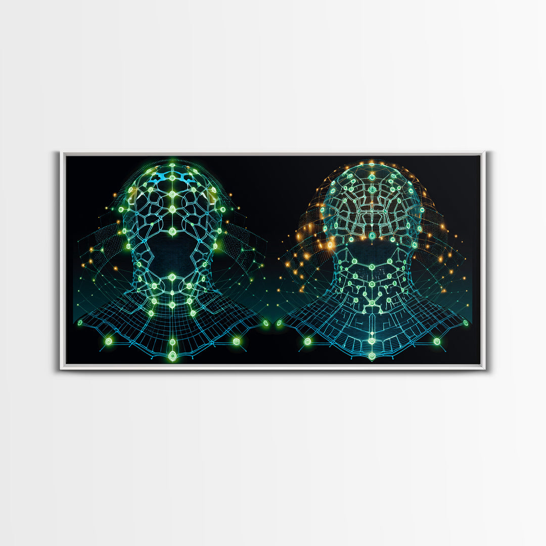 Glowing Cyber African Masks Canvas Print, Afrofuturism Decor, Tribal Mask Art, Digital Wall Art, Afrocentric Home Decor Gift