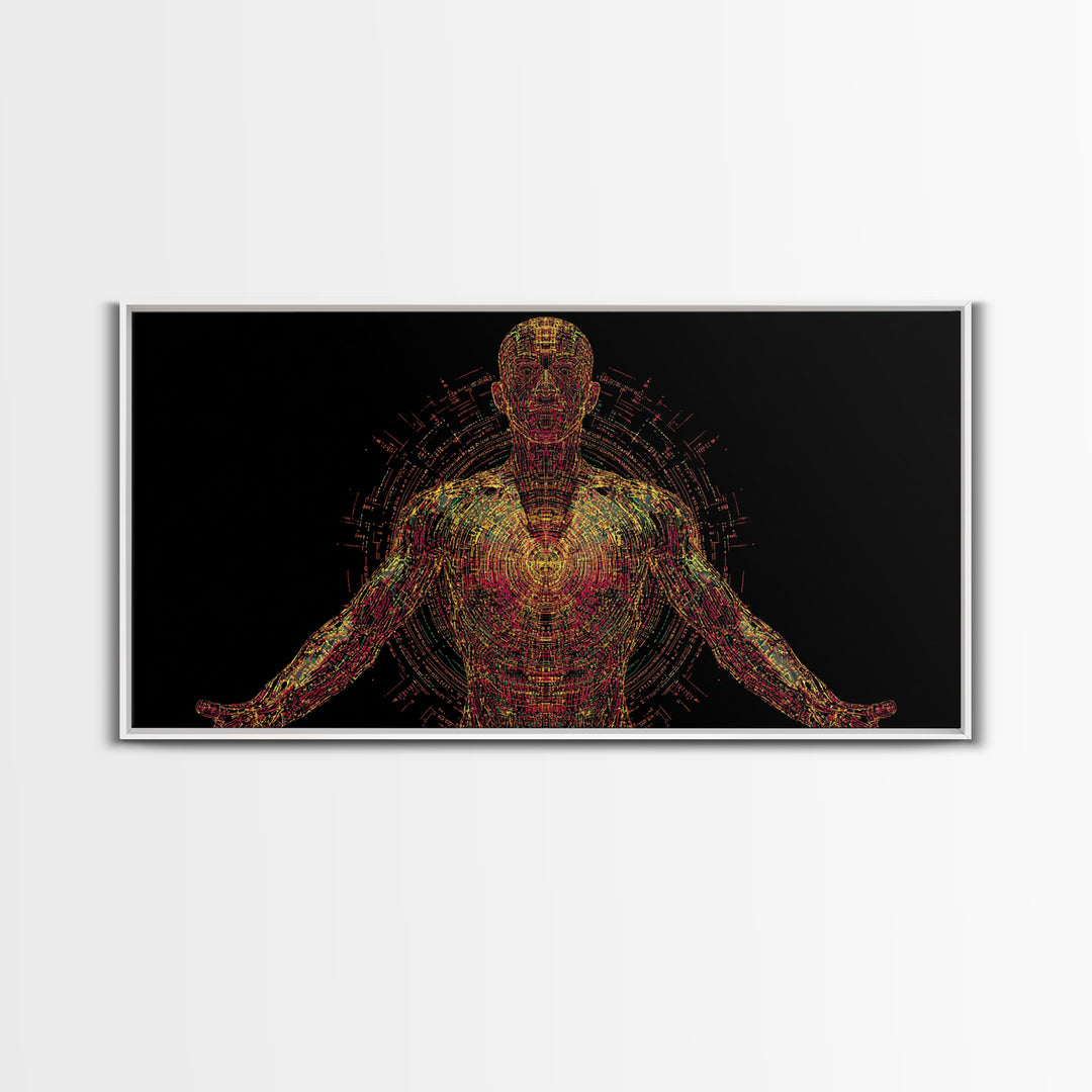 Radiant Digital African Warrior Figure Wall Art, Black Man Art, Spiritual Wall Decor, Afrofuturism Decor, Modern Canvas Art