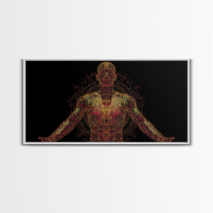 Radiant Digital African Warrior Figure Wall Art, Black Man Art, Spiritual Wall Decor, Afrofuturism Decor, Modern Canvas Art