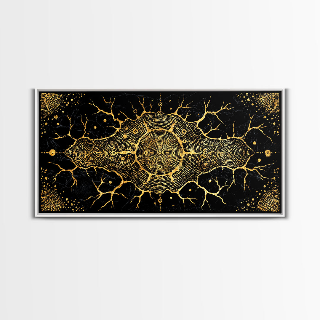 Golden Neural Tree Abstract Canvas Print, African Abstract Art, Spiritual Wall Art, Black And Gold Art, Modern Home Decor