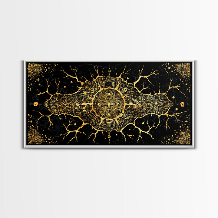 Golden Neural Tree Abstract Canvas Print, African Abstract Art, Spiritual Wall Art, Black And Gold Art, Modern Home Decor