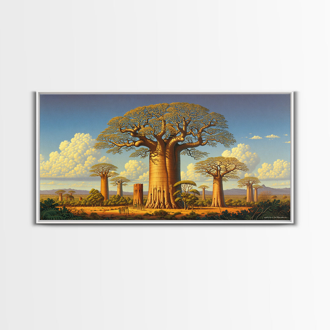 Golden Baobab Savanna Landscape Wall Art, African Tree Canvas Print, Safari Decor, Motherland Home Decor Gift, Statement Living Room Decor