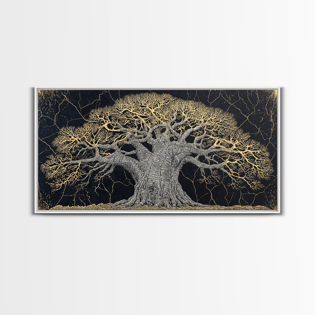Black And Gold Baobab Tree Canvas Print, Abstract African Art, Textured Statement Wall Art, Modern Tribal Home Decor, Gift