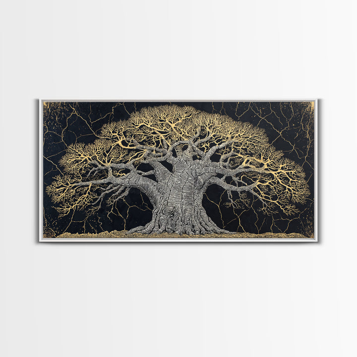 Black And Gold Baobab Tree Canvas Print, Abstract African Art, Textured Statement Wall Art, Modern Tribal Home Decor, Gift