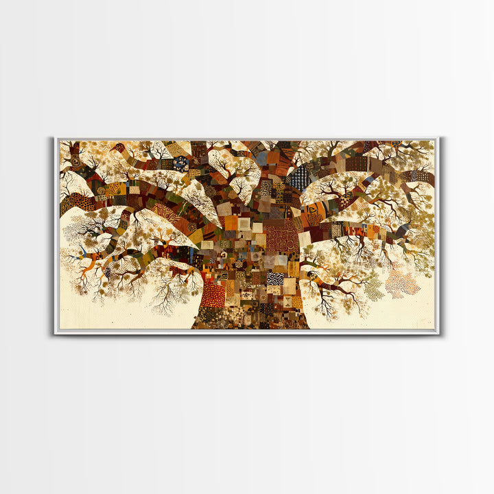 Patchwork Baobab Tree Wall Art, African Fabric Canvas Print, Ankara Pattern Decor, Afrocentric Statement Home Decor Gift