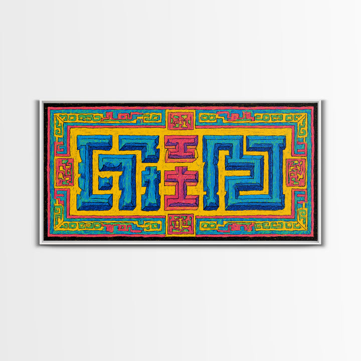 Bright African Geometric Textile Canvas Print, Ankara Inspired Pattern Wall Decor, Colorful Tribal Art, Boho Home Accent