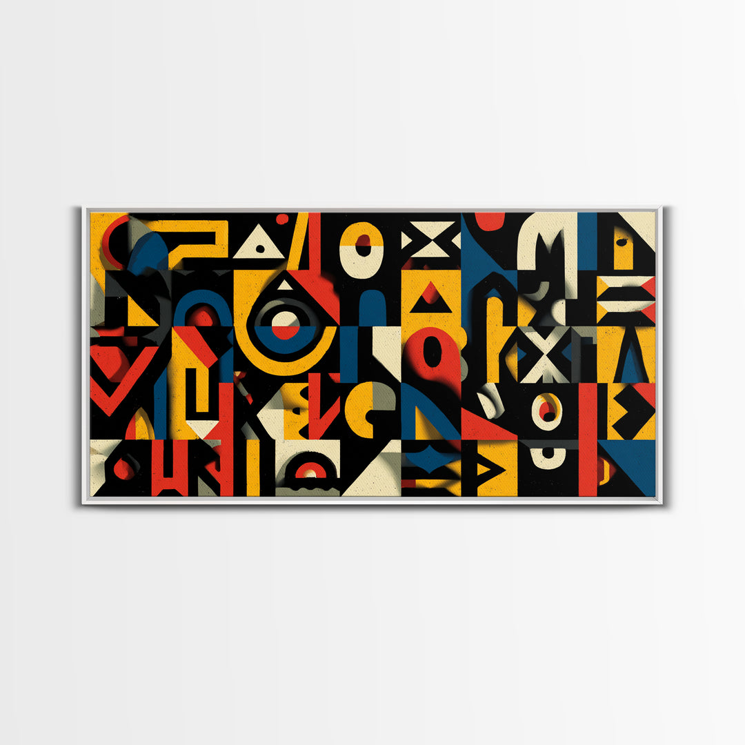 Modern African Geometric Shapes Wall Art, Primary Color Abstract Canvas Decor, Afrocentric Pattern Print, Bold Home Accent