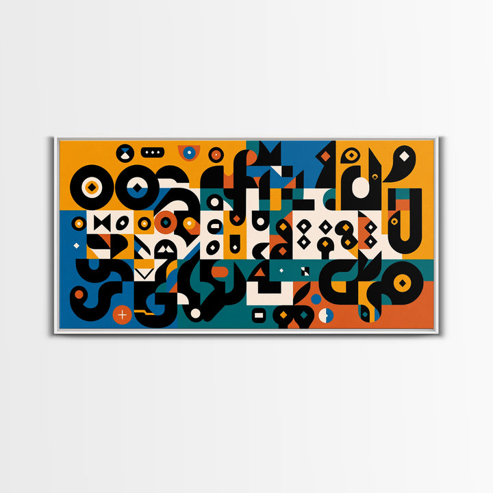 Teal Orange Geometric Cubist Shapes Canvas Print, Abstract African Art, Afrocentric Wall Decor, Modern Black Art For Living Room