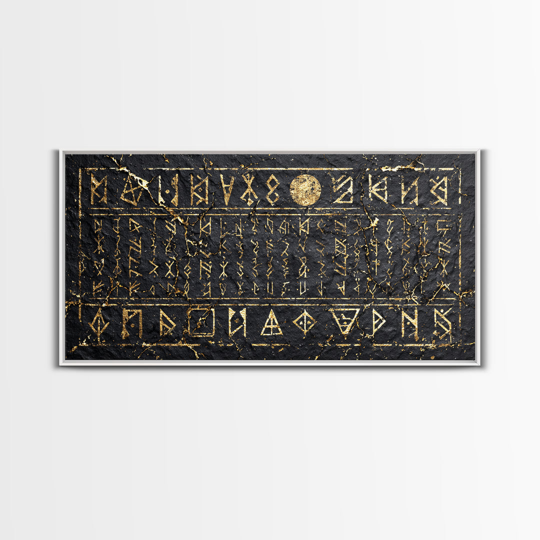 Black Gold Ancient Glyph Stone Tablet Wall Art, African Tribal Decor, Mystical Cultural Art, Framed Canvas Print For Statement Home Decor