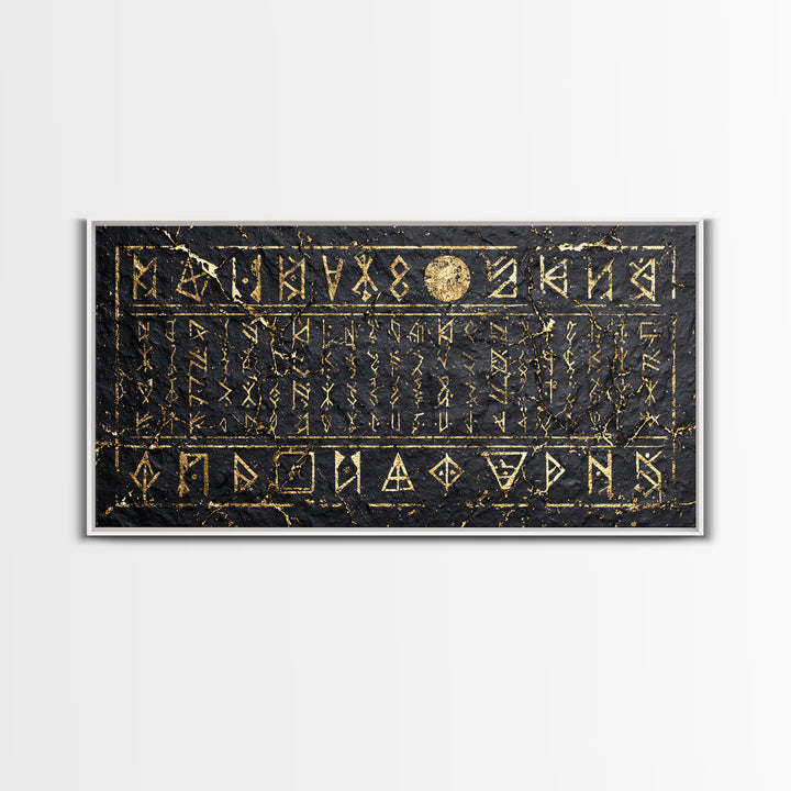 Black Gold Ancient Glyph Stone Tablet Wall Art, African Tribal Decor, Mystical Cultural Art, Framed Canvas Print For Statement Home Decor