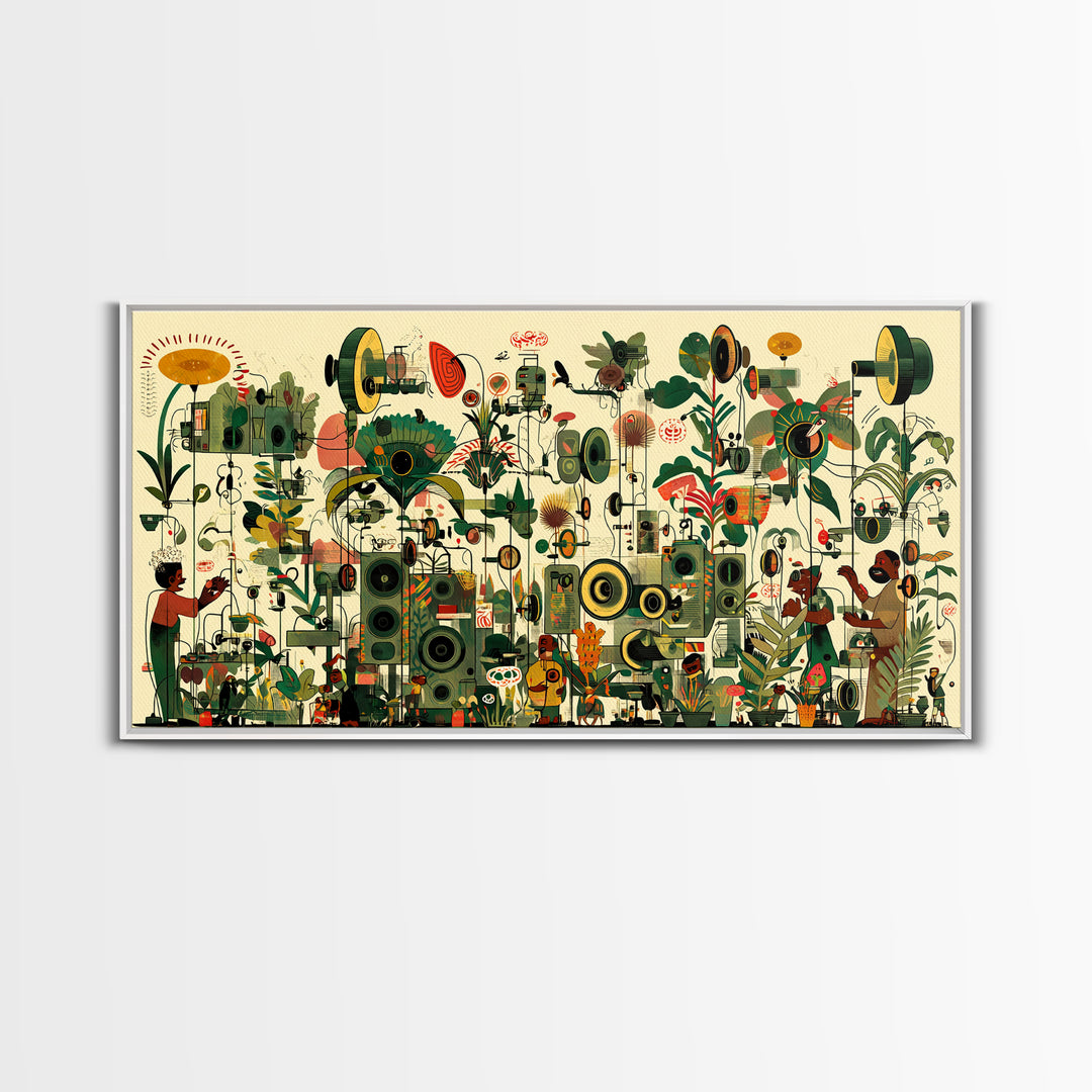 Vibrant African Garden Music Festival Canvas Print, Afrocentric Wall Decor, Black Culture Art, Botanical Living Room Art