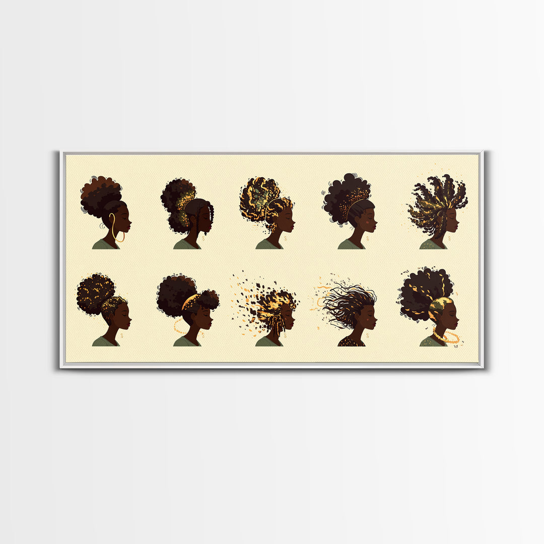 African Women Hairstyle Portraits Wall Art, Black Woman Art, Afrocentric Decor, Melanin Prints, Feminine Home Decor Gift