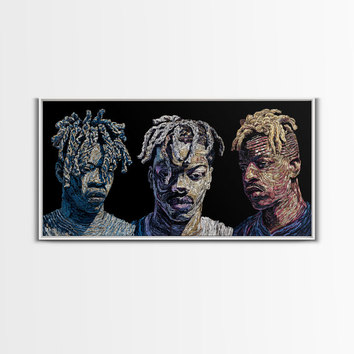 Textured Black Men Portrait Trio Wall Art, Contemporary African American Art, Urban Afrocentric Decor, Bold Canvas Print
