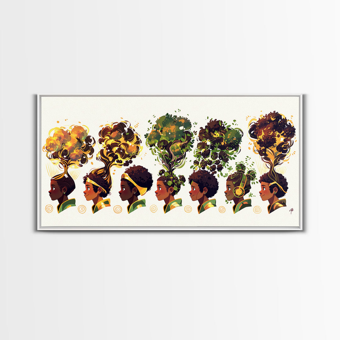 African Women Tree Hairstyle Wall Art, Botanical Afrocentric Decor, Black Woman Art Print, Nature Inspired Canvas Print Gift