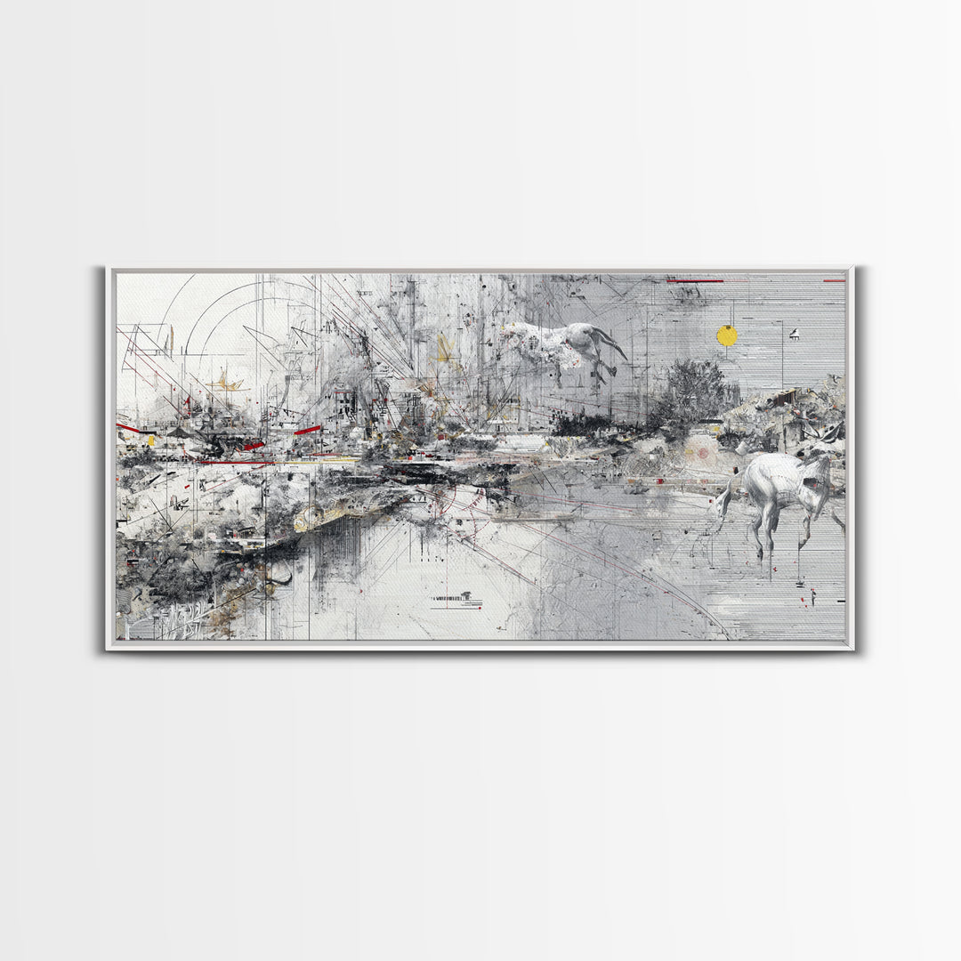 Abstract Elephant Landscape Wall Art, Modern Safari Decor, Gray Canvas Artwork, Statement Living Room Office Home Decor Gift