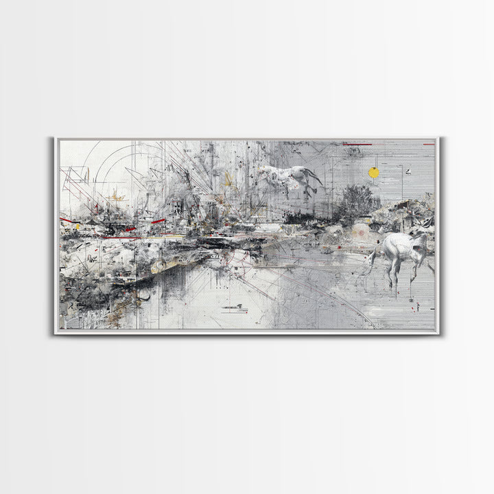 Abstract Elephant Landscape Wall Art, Modern Safari Decor, Gray Canvas Artwork, Statement Living Room Office Home Decor Gift