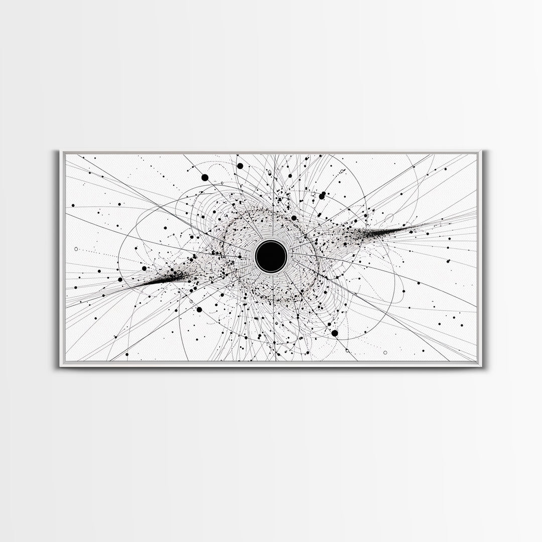 Minimal Black Hole Diagram Wall Art, Abstract Science Line Art, Modern Black And White Home Decor For Office Bedroom Gift