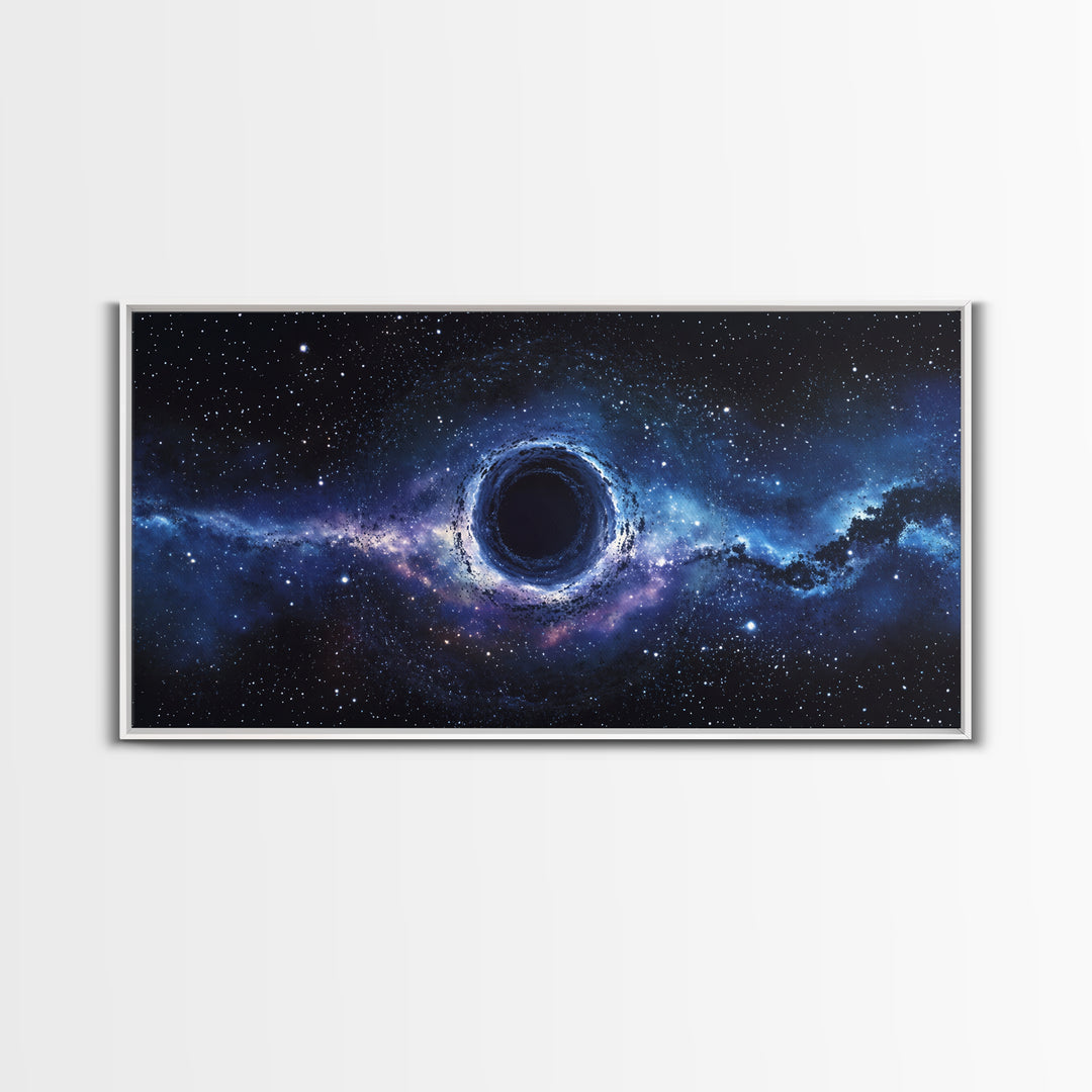 Blue Galaxy Black Hole Framed Canvas Print, Cosmic Space Wall Art, Modern Astronomy Home Decor For Living Room Office Gift