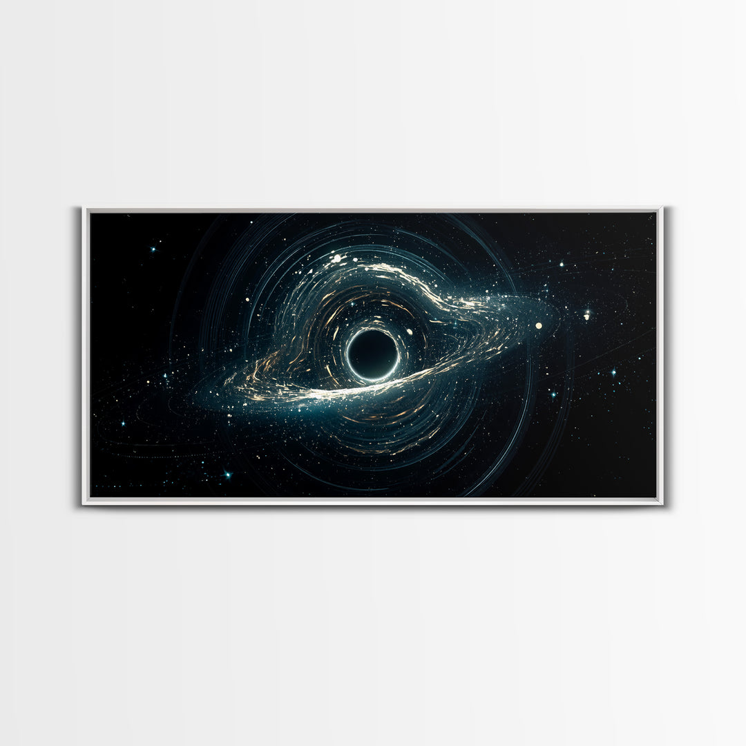 Luminous Cosmic Black Hole Canvas Print, Modern Galaxy Wall Art, Blue Abstract Space Decor For Bedroom Office Home Art Gift