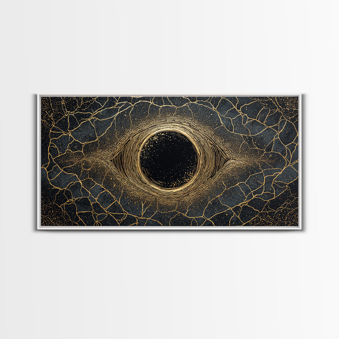 Golden Cosmic Eye Wall Art, Black And Gold Abstract Art, Mystical Wall Decor, Modern Canvas Art, Spiritual Statement Decor