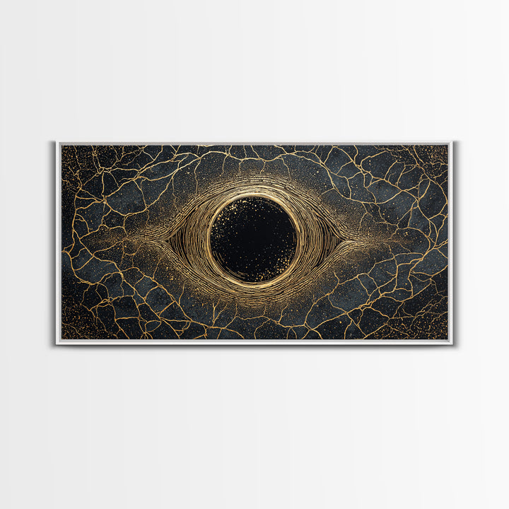 Golden Cosmic Eye Wall Art, Black And Gold Abstract Art, Mystical Wall Decor, Modern Canvas Art, Spiritual Statement Decor