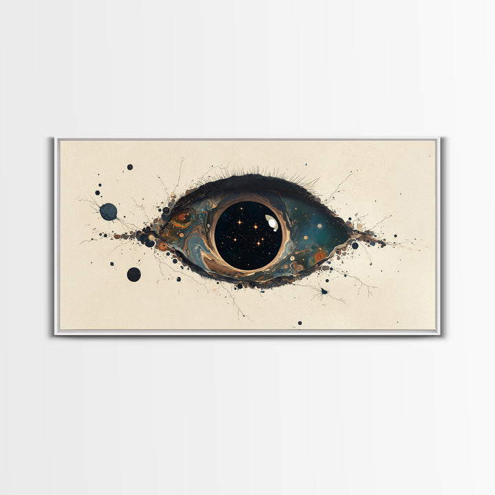 Cosmic Eye Canvas Print, Teal Gold Abstract Painting, Dreamy Wall Art, Modern Mystical Decor For Bedroom Or Office Statement Piece