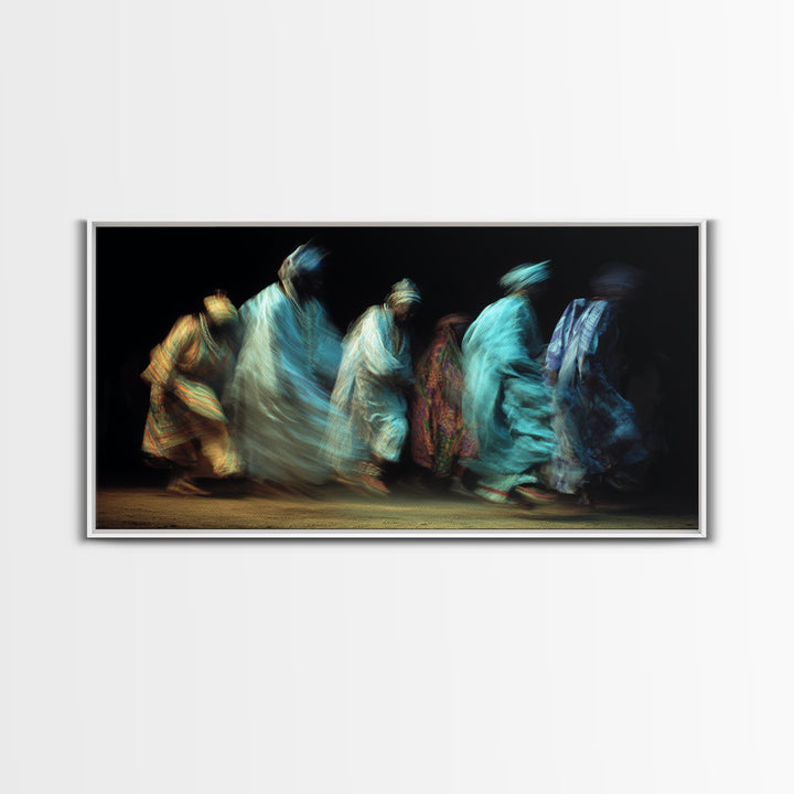 Blue Robed African Procession Wall Art, Abstract Dance Movement, Afrocentric Cultural Decor, Ethnic Canvas Print For Home