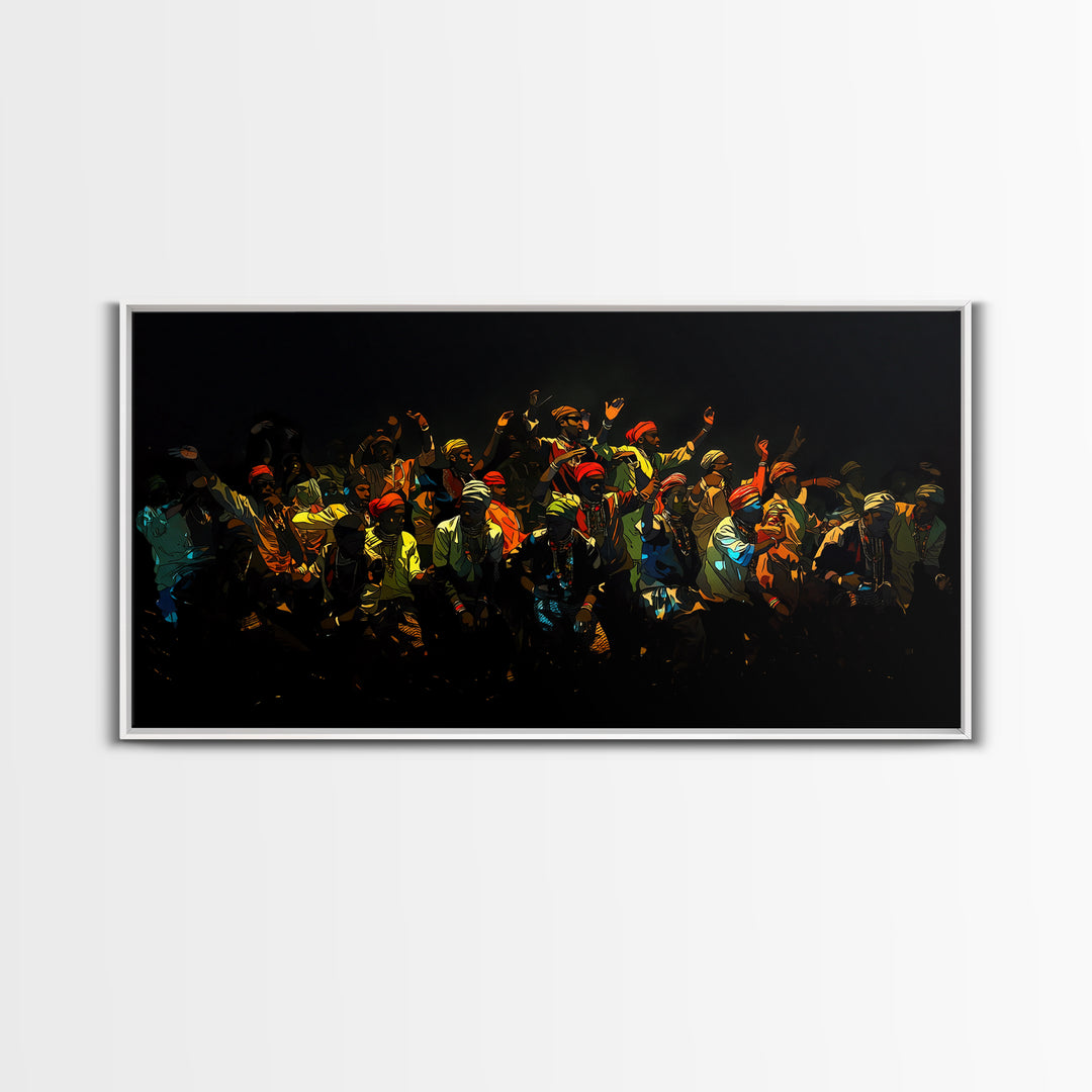 Joyful African Celebration Crowd Canvas Print, Black Culture Wall Art, Vibrant Festival Decor, Afrocentric Dance Painting